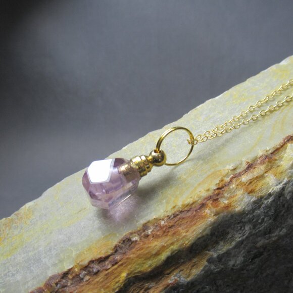 Nugget Amethyst Necklace, Gemstone Perfume Bottle Pendant - Picture 7 of 7